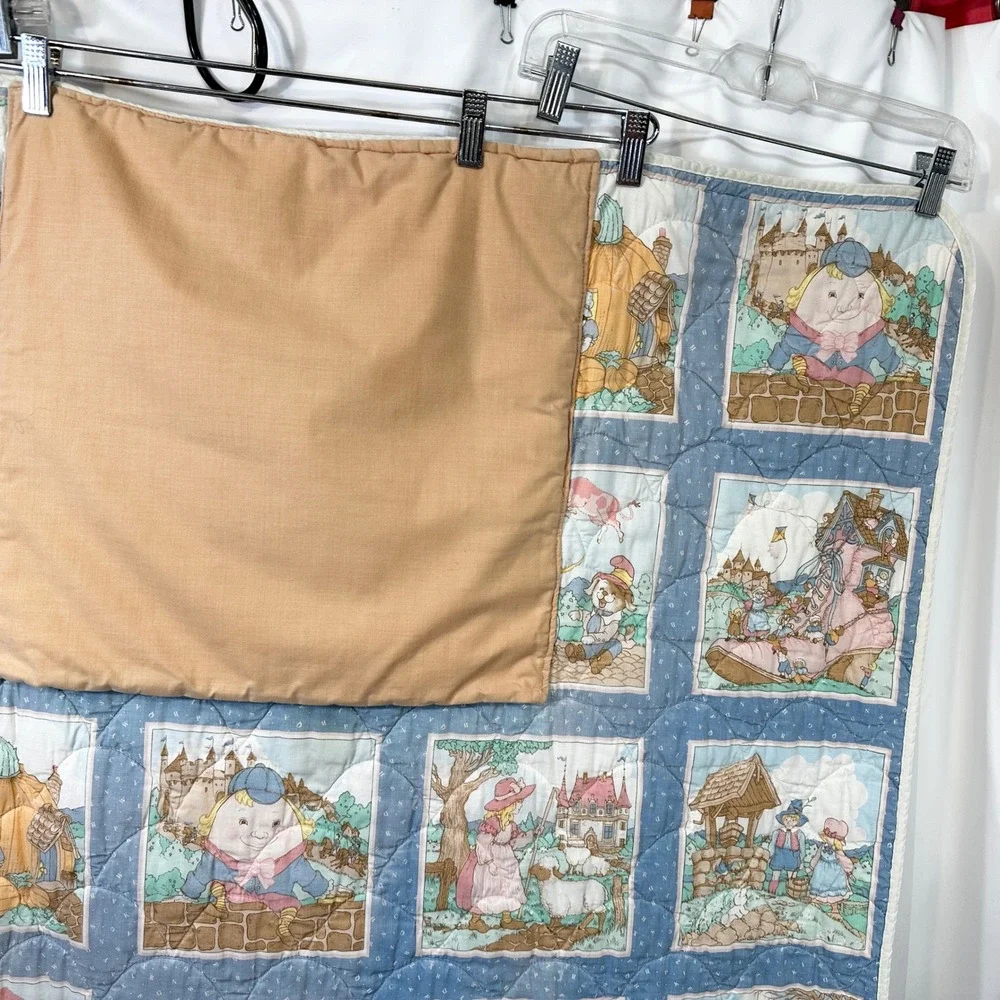 Vintage Nursery Rhymes Quilt Kids Storybook Blanket Mother Goose Pillow Pocket‎
